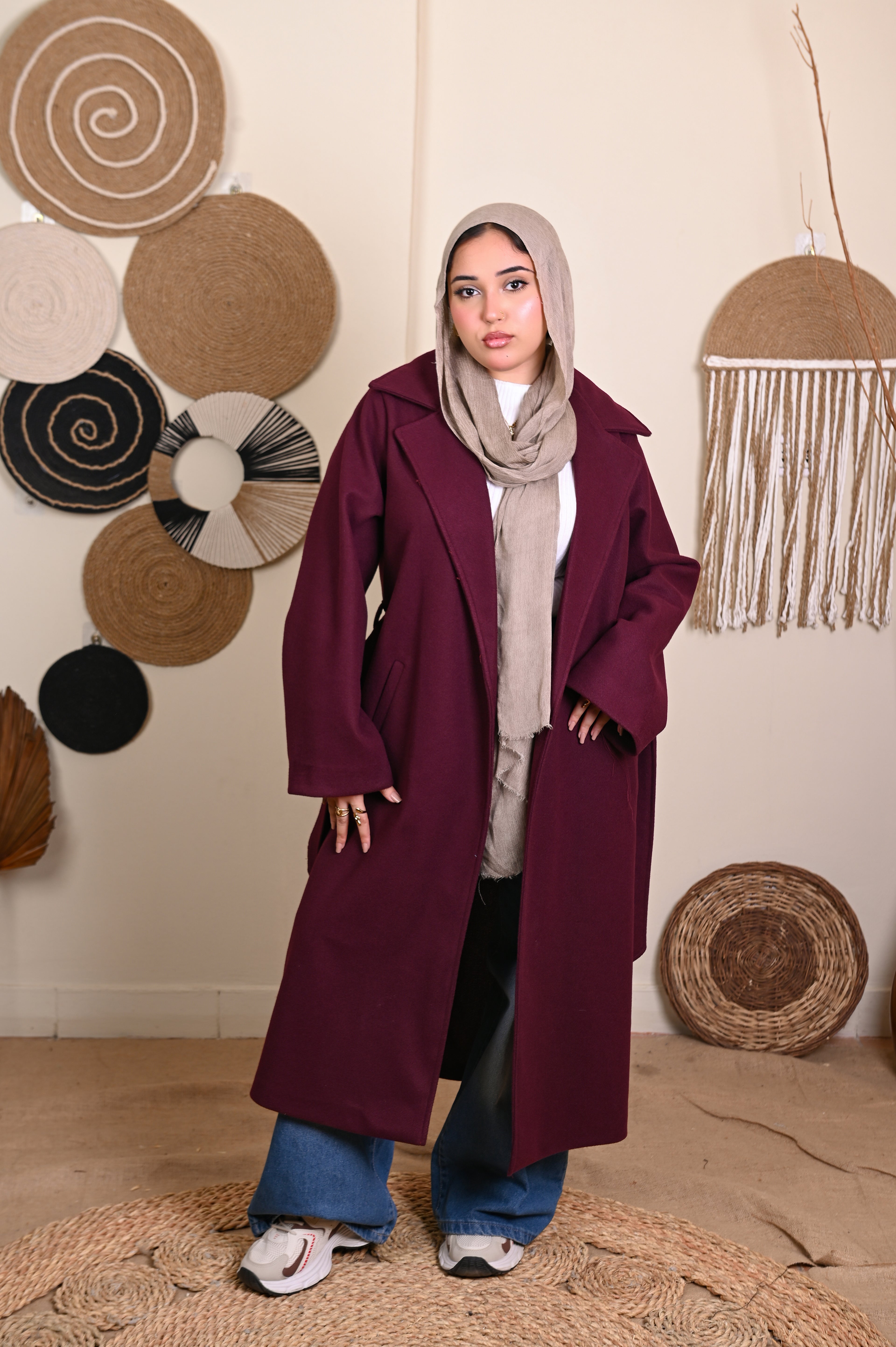 Longline Coat in Burgundy