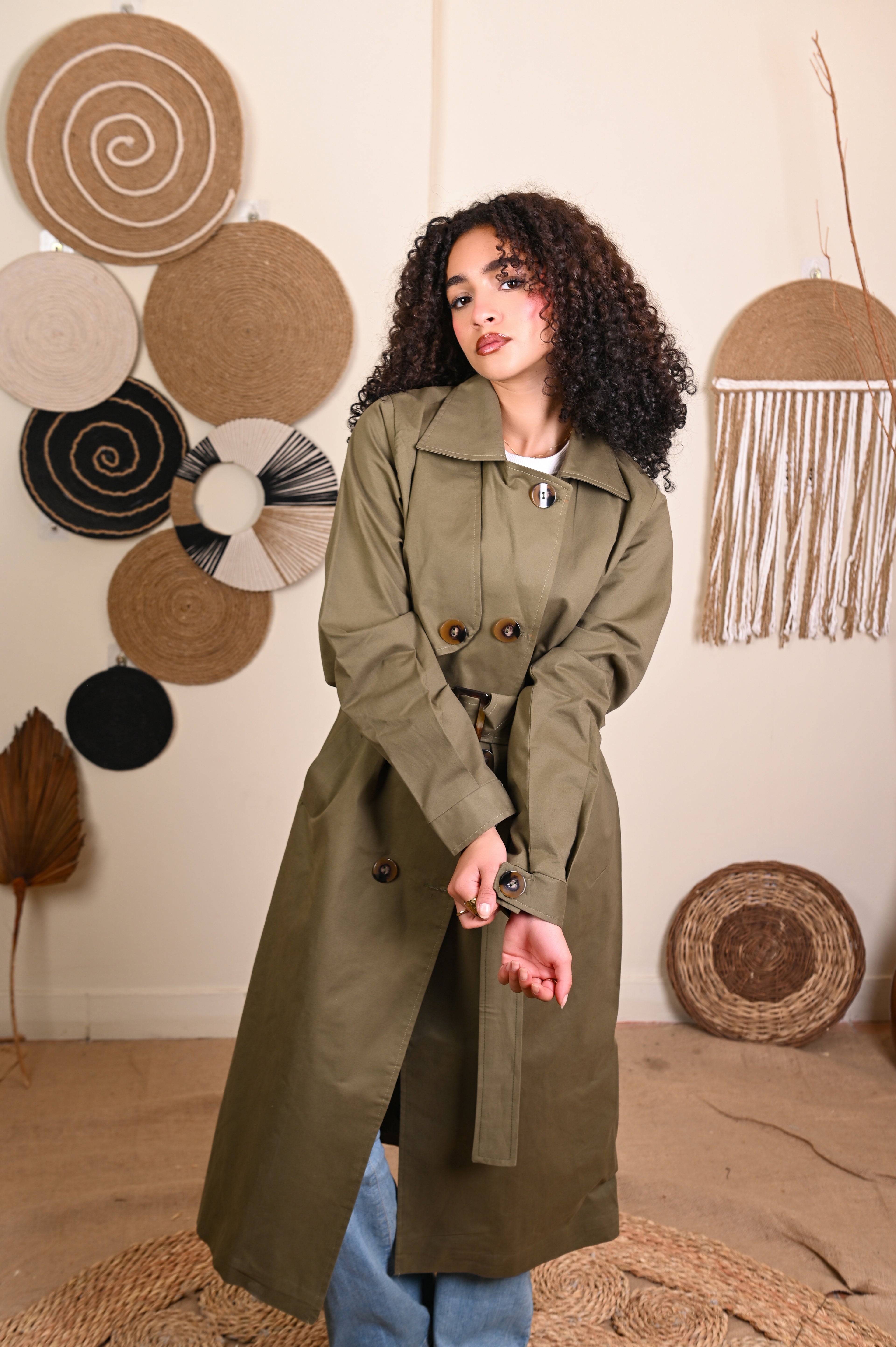 Classy Trench Coat in Olive