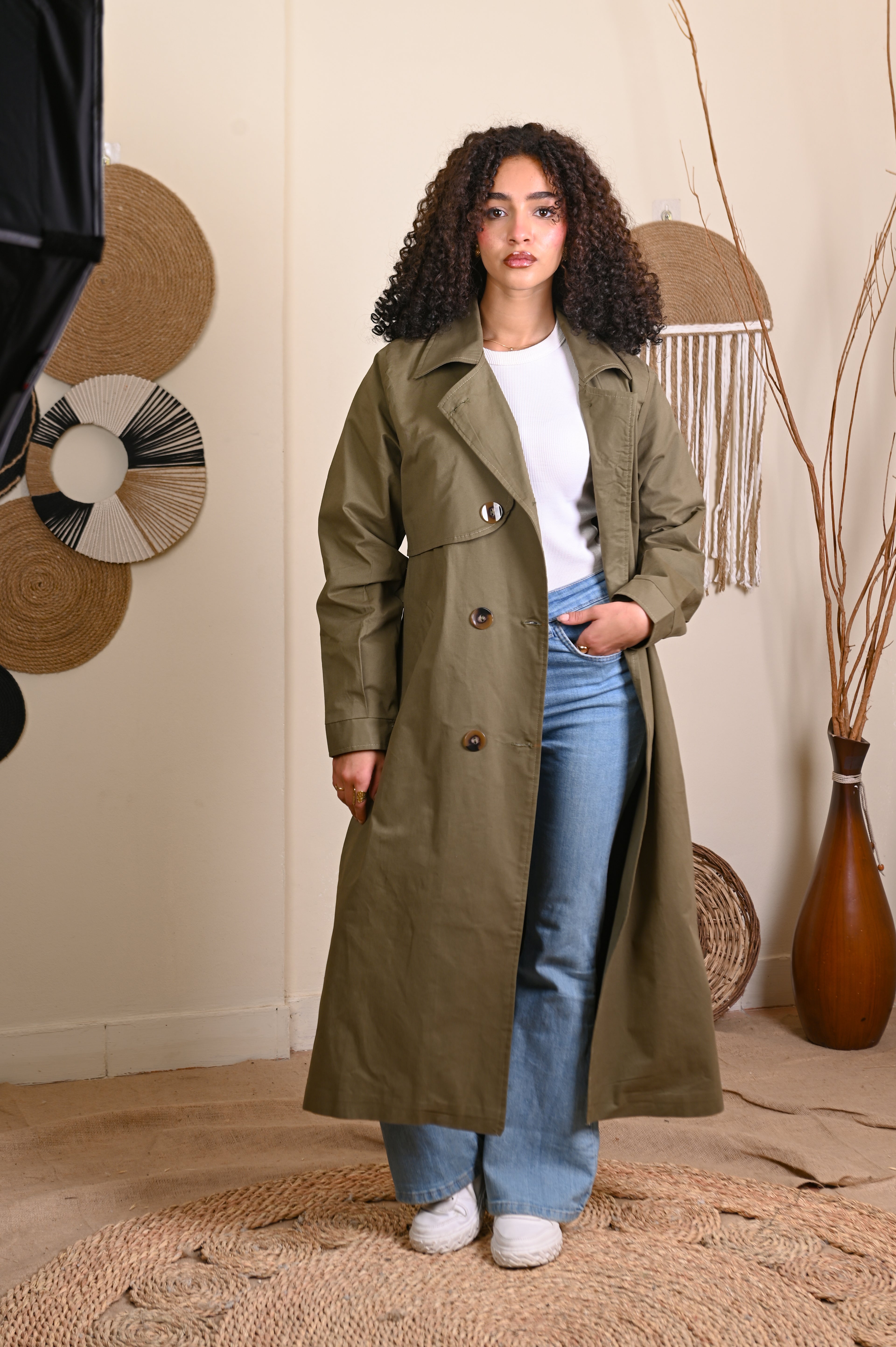 Classy Trench Coat in Olive