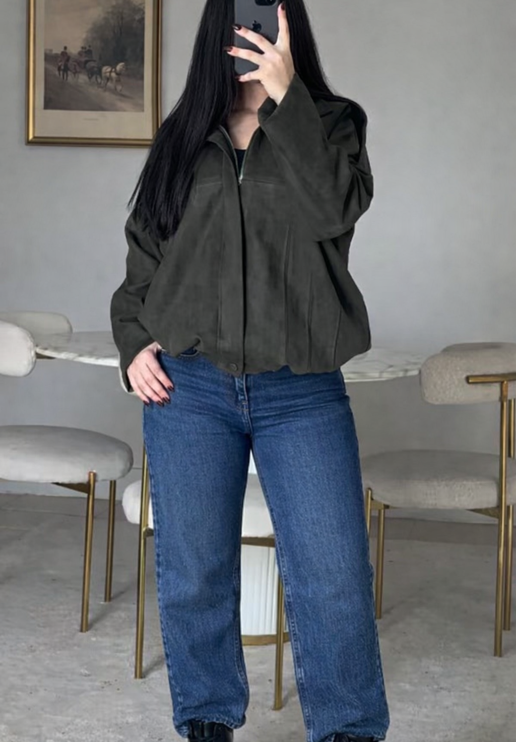 Suede Jacket in Olive